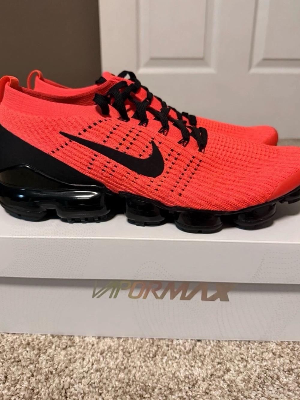 Nike Vapormax Flyknit Sneakers - Coral Red with Black